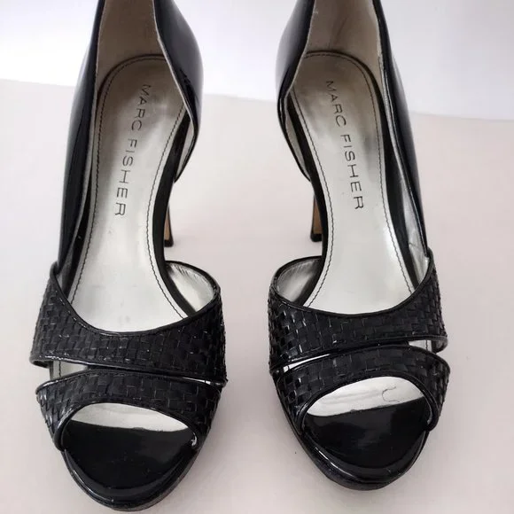 Marc Fisher Black Platform Open Toe Patent Leather Stiletto Pumps - Picture 9 of 16